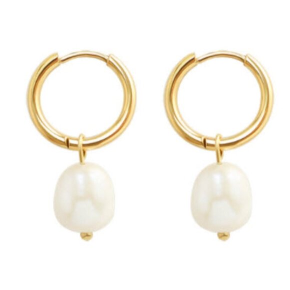 NEW - Freshwater Pearl Single Hoop Earrings - Picture 4 of 7
